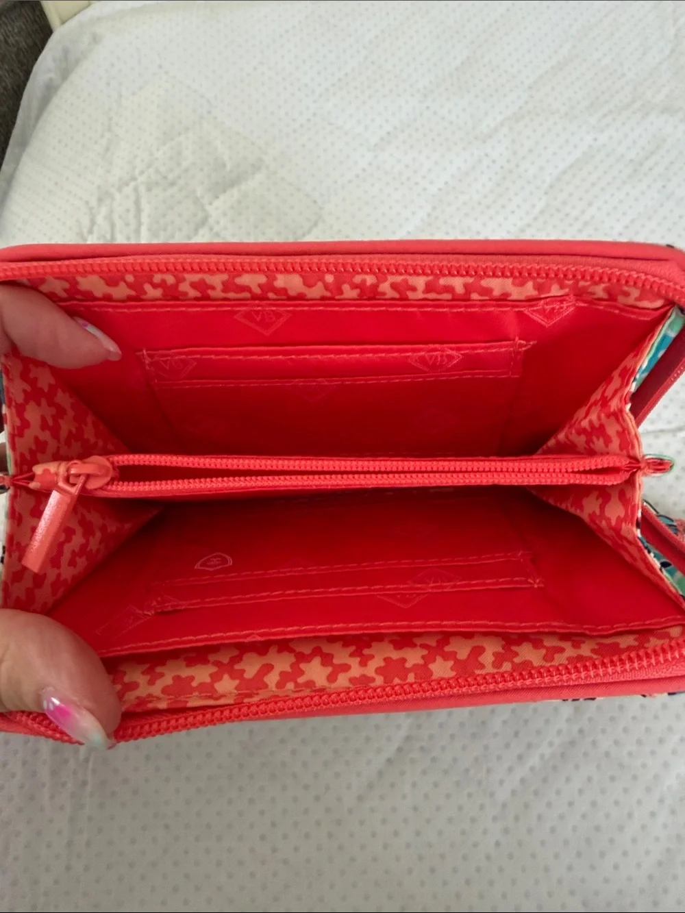 Vera Bradley Colorful Geometric Fish Print Wallet - Mint, Coral & Navy